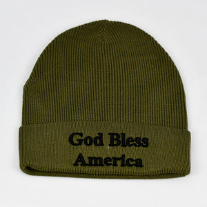 "God Bless America" Olive Green Knit Cap