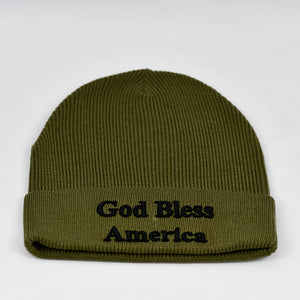 "God Bless America" Olive Green Knit Cap