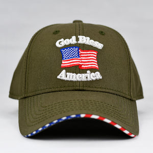 "God Bless America" w/ American Flag Bill in Olive Green