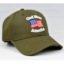 Load image into Gallery viewer, “God Bless America” w/ American Flag in Olive Green