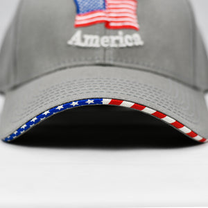 "God Bless America" w/ American Flag Bill in Grey