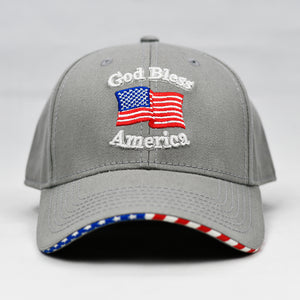 "God Bless America" w/ American Flag Bill in Grey