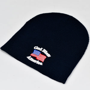 "God Bless America" Navy Blue Knit Cap