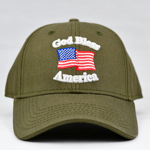 “God Bless America” w/ American Flag in Olive Green