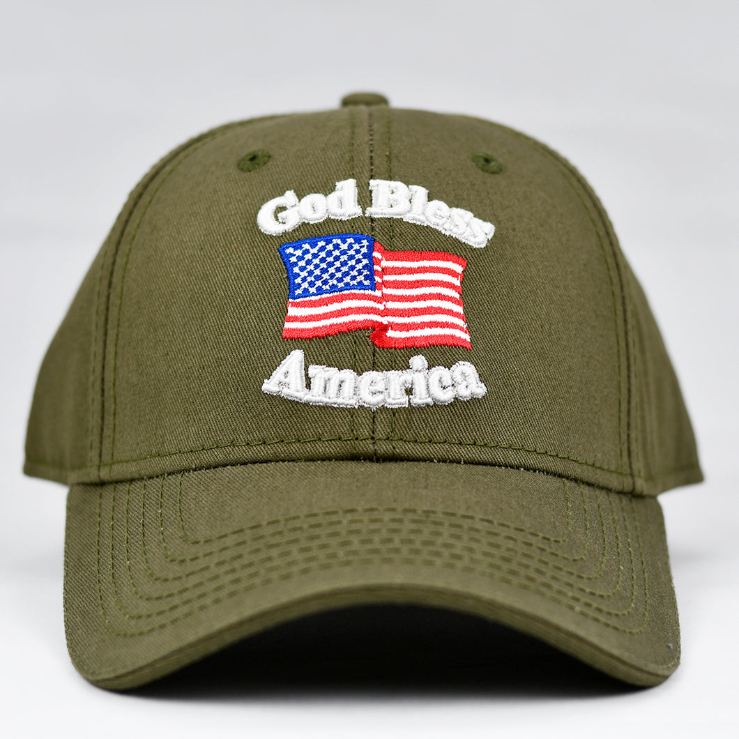 “God Bless America” w/ American Flag in Olive Green