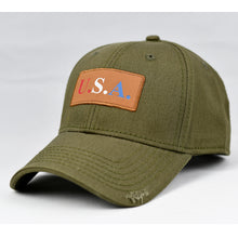 Load image into Gallery viewer, &quot;USA&quot; w/ RBW Embossed Leather Patch in Olive Green