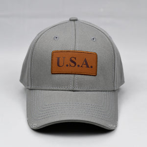 "USA" w/ Embossed Leather Patch in Grey
