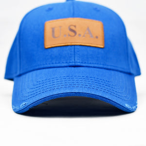 "USA" w/ Embossed Leather Patch in Royal Blue