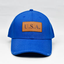 Load image into Gallery viewer, &quot;USA&quot; w/ Embossed Leather Patch in Royal Blue