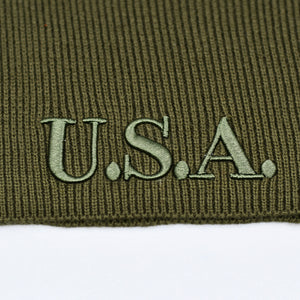 "U.S.A." Olive Green Knit Cap